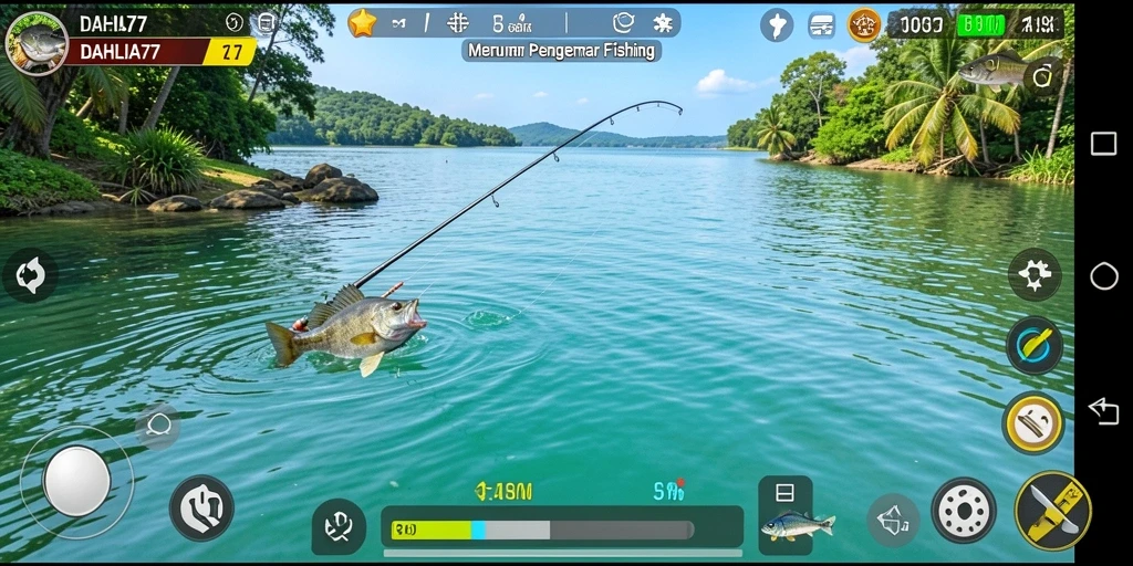 Screenshot DAHLIA77 menampilkan gameplay memancing yang menakjubkan.