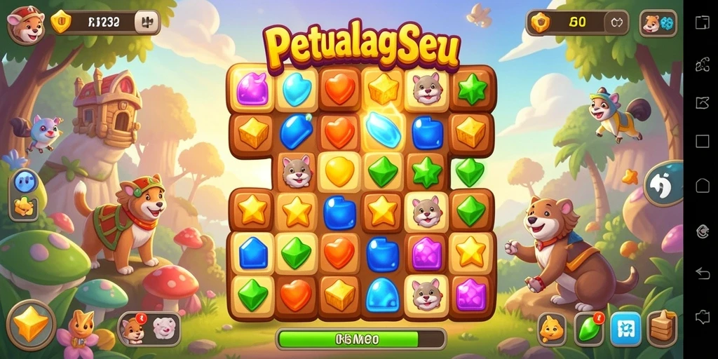 Tampilan gameplay F32 dengan level penuh warna dan tantangan seru.