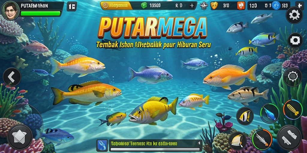 Tampilan gameplay seru dalam PUTARMEGA saat menembak ikan.