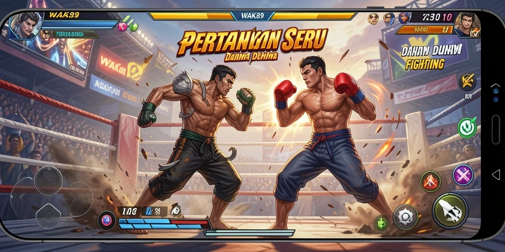 Menampilkan gameplay seru dalam pertarungan WAK89 yang mengesankan.